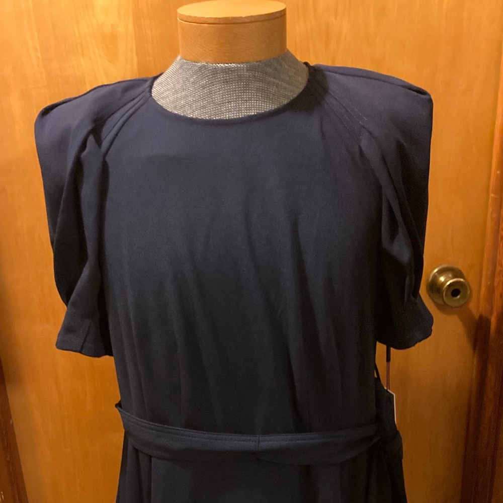 Calvin Klein Puffed Sleeve Navy Dress With Belt NWT 14W
